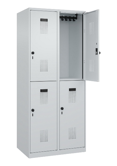 C+P Doppelstock-Spind 049300-32 Evolo PLUS bodenstehend 3 Abt.400mm je 2 Fächer Drehriegel (HxBxT)1850x1200x500mm 9016/6019
