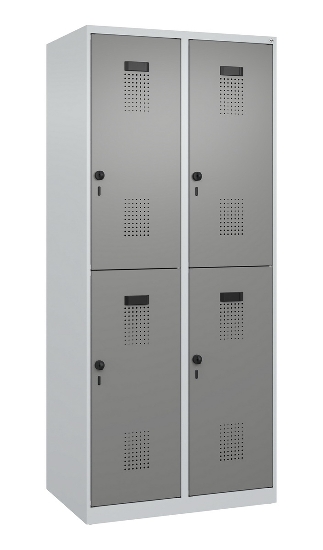 C+P Doppelstock-Spind 049300-32 Evolo PLUS bodenstehend 3 Abt.400mm je 2 Fächer Drehriegel (HxBxT)1850x1200x500mm 9016/6019