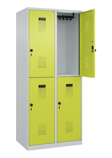C+P Doppelstock-Spind 049300-32 Evolo PLUS bodenstehend 3 Abt.400mm je 2 Fächer Drehriegel (HxBxT)1850x1200x500mm 9016/6019