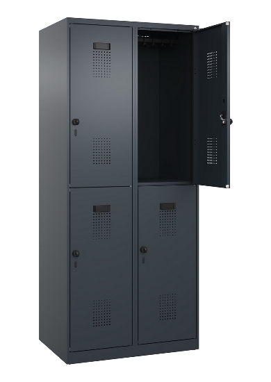 C+P Doppelstock-Spind 049300-32 Evolo PLUS bodenstehend 3 Abt.400mm je 2 Fächer Drehriegel (HxBxT)1850x1200x500mm 9016/6019
