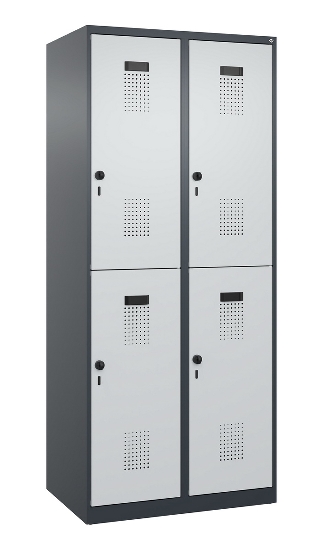 C+P Doppelstock-Spind 049300-32 Evolo PLUS bodenstehend 3 Abt.400mm je 2 Fächer Drehriegel (HxBxT)1850x1200x500mm 9016/6019