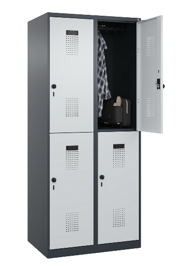 C+P Doppelstock-Spind 049300-32 Evolo PLUS bodenstehend 3 Abt.400mm je 2 Fächer Drehriegel (HxBxT)1850x1200x500mm 9016/6019