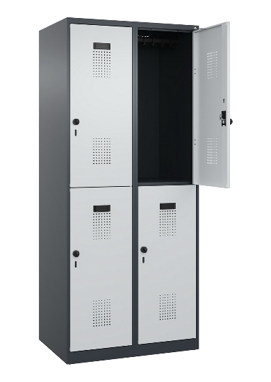 C+P Doppelstock-Spind 049300-32 Evolo PLUS bodenstehend 3 Abt.400mm je 2 Fächer Drehriegel (HxBxT)1850x1200x500mm 9016/6019