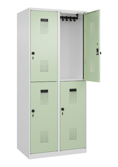 C+P Doppelstock-Spind 049300-32 Evolo PLUS bodenstehend 3 Abt.400mm je 2 Fächer Drehriegel (HxBxT)1850x1200x500mm 9016/6019