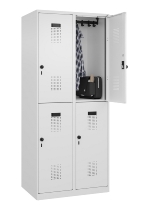 C+P Doppelstock-Spind 049300-32 Evolo PLUS bodenstehend 3 Abt.400mm je 2 Fächer Drehriegel (HxBxT)1850x1200x500mm 9016/6019