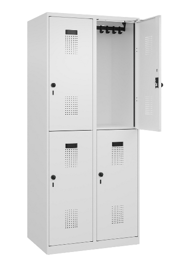 C+P Doppelstock-Spind 049300-32 Evolo PLUS bodenstehend 3 Abt.400mm je 2 Fächer Drehriegel (HxBxT)1850x1200x500mm 9016/6019
