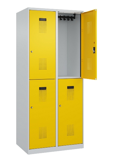 C+P Doppelstock-Spind 049300-32 Evolo PLUS bodenstehend 3 Abt.400mm je 2 Fächer Drehriegel (HxBxT)1850x1200x500mm 9016/6019