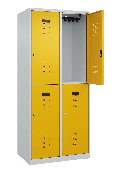 C+P Doppelstock-Spind 049300-32 Evolo PLUS bodenstehend 3 Abt.400mm je 2 Fächer Drehriegel (HxBxT)1850x1200x500mm 9016/6019