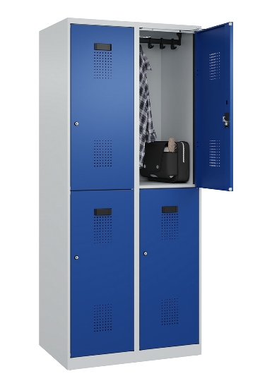 C+P Doppelstock-Spind 049300-32 Evolo PLUS bodenstehend 3 Abt.400mm je 2 Fächer Drehriegel (HxBxT)1850x1200x500mm 9016/6019