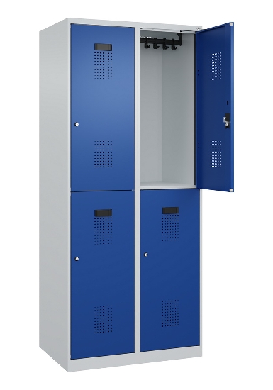 C+P Doppelstock-Spind 049300-32 Evolo PLUS bodenstehend 3 Abt.400mm je 2 Fächer Drehriegel (HxBxT)1850x1200x500mm 9016/6019
