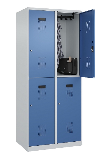 C+P Doppelstock-Spind 049300-32 Evolo PLUS bodenstehend 3 Abt.400mm je 2 Fächer Drehriegel (HxBxT)1850x1200x500mm 9016/6019