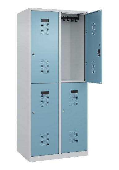 C+P Doppelstock-Spind 049300-32 Evolo PLUS bodenstehend 3 Abt.400mm je 2 Fächer Drehriegel (HxBxT)1850x1200x500mm 9016/6019