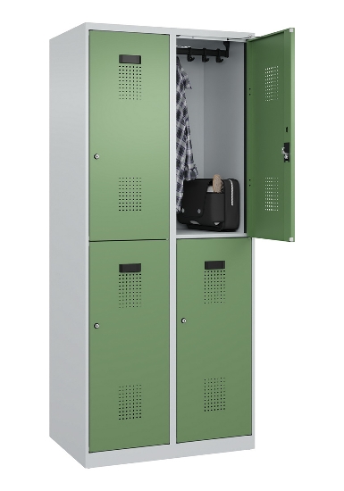 C+P Doppelstock-Spind 049300-32 Evolo PLUS bodenstehend 3 Abt.400mm je 2 Fächer Drehriegel (HxBxT)1850x1200x500mm 9016/6019
