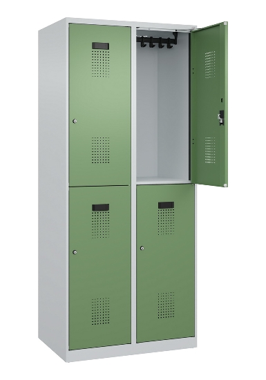 C+P Doppelstock-Spind 049300-32 Evolo PLUS bodenstehend 3 Abt.400mm je 2 Fächer Drehriegel (HxBxT)1850x1200x500mm 9016/6019