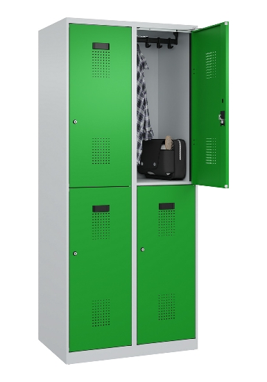 C+P Doppelstock-Spind 049300-32 Evolo PLUS bodenstehend 3 Abt.400mm je 2 Fächer Drehriegel (HxBxT)1850x1200x500mm 9016/6019