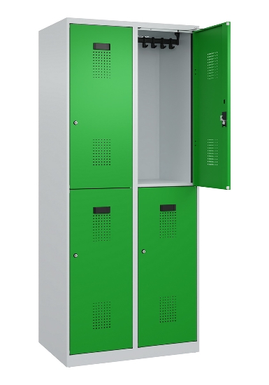 C+P Doppelstock-Spind 049300-32 Evolo PLUS bodenstehend 3 Abt.400mm je 2 Fächer Drehriegel (HxBxT)1850x1200x500mm 9016/6019