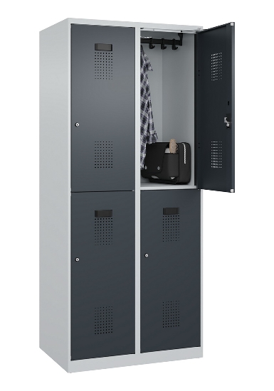 C+P Doppelstock-Spind 049300-32 Evolo PLUS bodenstehend 3 Abt.400mm je 2 Fächer Drehriegel (HxBxT)1850x1200x500mm 9016/6019