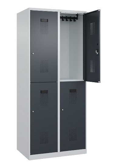 C+P Doppelstock-Spind 049300-32 Evolo PLUS bodenstehend 3 Abt.400mm je 2 Fächer Drehriegel (HxBxT)1850x1200x500mm 9016/6019
