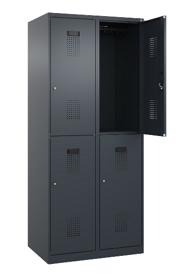 C+P Doppelstock-Spind 049300-32 Evolo PLUS bodenstehend 3 Abt.400mm je 2 Fächer Drehriegel (HxBxT)1850x1200x500mm 9016/6019
