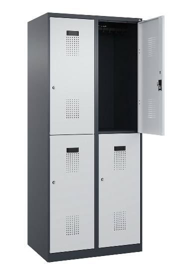 C+P Doppelstock-Spind 049300-32 Evolo PLUS bodenstehend 3 Abt.400mm je 2 Fächer Drehriegel (HxBxT)1850x1200x500mm 9016/6019