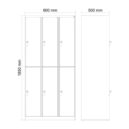 C+P Doppelstock-Spind 049300-32 Evolo PLUS bodenstehend 3 Abt.400mm je 2 Fächer Drehriegel (HxBxT)1850x1200x500mm 9016/6019
