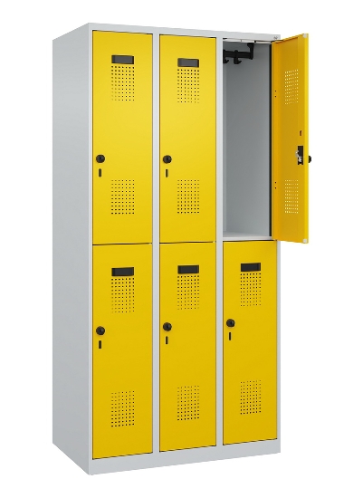 C+P Doppelstock-Spind 049300-32 Evolo PLUS bodenstehend 3 Abt.400mm je 2 Fächer Drehriegel (HxBxT)1850x1200x500mm 9016/6019