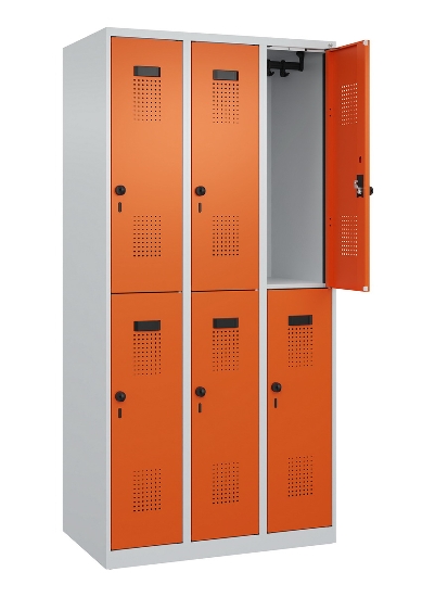 C+P Doppelstock-Spind 049300-32 Evolo PLUS bodenstehend 3 Abt.400mm je 2 Fächer Drehriegel (HxBxT)1850x1200x500mm 9016/6019