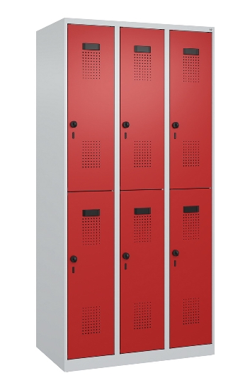 C+P Doppelstock-Spind 049300-32 Evolo PLUS bodenstehend 3 Abt.400mm je 2 Fächer Drehriegel (HxBxT)1850x1200x500mm 9016/6019
