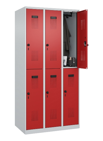 C+P Doppelstock-Spind 049300-32 Evolo PLUS bodenstehend 3 Abt.400mm je 2 Fächer Drehriegel (HxBxT)1850x1200x500mm 9016/6019