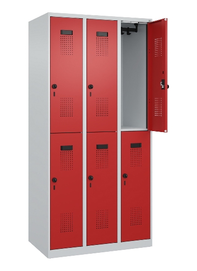 C+P Doppelstock-Spind 049300-32 Evolo PLUS bodenstehend 3 Abt.400mm je 2 Fächer Drehriegel (HxBxT)1850x1200x500mm 9016/6019