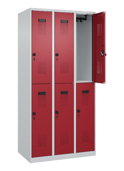 C+P Doppelstock-Spind 049300-32 Evolo PLUS bodenstehend 3 Abt.400mm je 2 Fächer Drehriegel (HxBxT)1850x1200x500mm 9016/6019