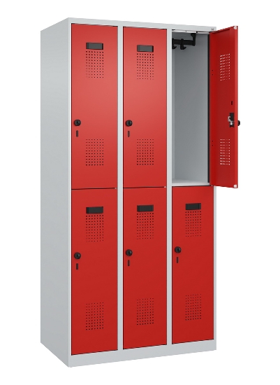 C+P Doppelstock-Spind 049300-32 Evolo PLUS bodenstehend 3 Abt.400mm je 2 Fächer Drehriegel (HxBxT)1850x1200x500mm 9016/6019