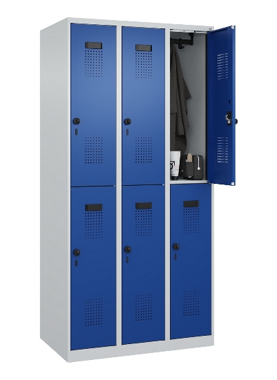 C+P Doppelstock-Spind 049300-32 Evolo PLUS bodenstehend 3 Abt.400mm je 2 Fächer Drehriegel (HxBxT)1850x1200x500mm 9016/6019
