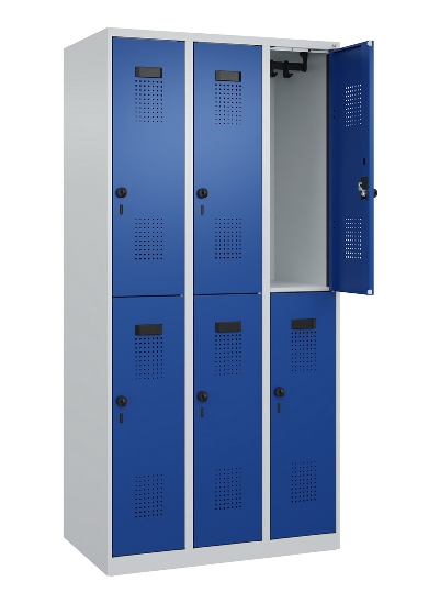 C+P Doppelstock-Spind 049300-32 Evolo PLUS bodenstehend 3 Abt.400mm je 2 Fächer Drehriegel (HxBxT)1850x1200x500mm 9016/6019