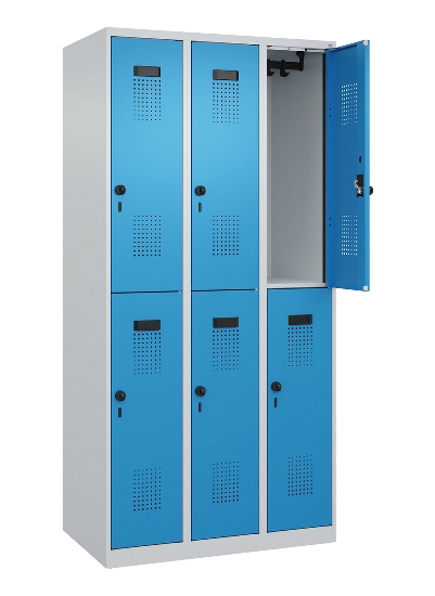 C+P Doppelstock-Spind 049300-32 Evolo PLUS bodenstehend 3 Abt.400mm je 2 Fächer Drehriegel (HxBxT)1850x1200x500mm 9016/6019