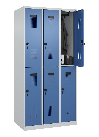 C+P Doppelstock-Spind 049300-32 Evolo PLUS bodenstehend 3 Abt.400mm je 2 Fächer Drehriegel (HxBxT)1850x1200x500mm 9016/6019