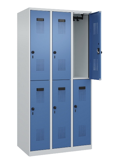C+P Doppelstock-Spind 049300-32 Evolo PLUS bodenstehend 3 Abt.400mm je 2 Fächer Drehriegel (HxBxT)1850x1200x500mm 9016/6019