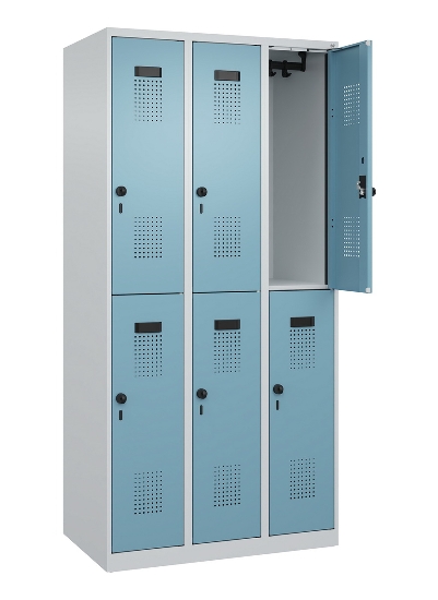 C+P Doppelstock-Spind 049300-32 Evolo PLUS bodenstehend 3 Abt.400mm je 2 Fächer Drehriegel (HxBxT)1850x1200x500mm 9016/6019