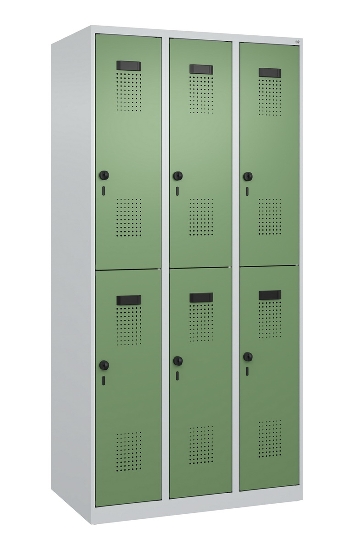C+P Doppelstock-Spind 049300-32 Evolo PLUS bodenstehend 3 Abt.400mm je 2 Fächer Drehriegel (HxBxT)1850x1200x500mm 9016/6019
