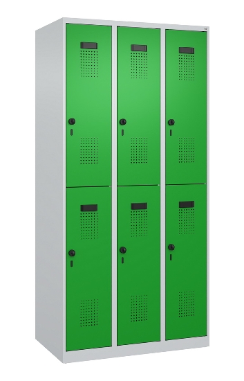 C+P Doppelstock-Spind 049300-32 Evolo PLUS bodenstehend 3 Abt.400mm je 2 Fächer Drehriegel (HxBxT)1850x1200x500mm 9016/6019