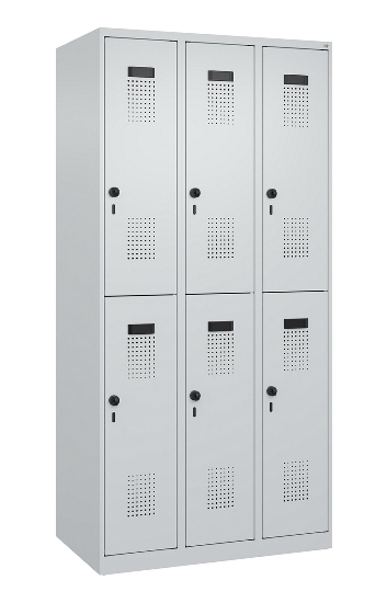 C+P Doppelstock-Spind 049300-32 Evolo PLUS bodenstehend 3 Abt.400mm je 2 Fächer Drehriegel (HxBxT)1850x1200x500mm 9016/6019