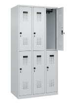 C+P Doppelstock-Spind 049300-32 Evolo PLUS bodenstehend 3 Abt.400mm je 2 Fächer Drehriegel (HxBxT)1850x1200x500mm 9016/6019