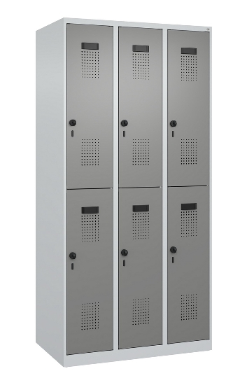 C+P Doppelstock-Spind 049300-32 Evolo PLUS bodenstehend 3 Abt.400mm je 2 Fächer Drehriegel (HxBxT)1850x1200x500mm 9016/6019