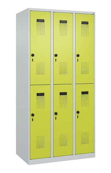C+P Doppelstock-Spind 049300-32 Evolo PLUS bodenstehend 3 Abt.400mm je 2 Fächer Drehriegel (HxBxT)1850x1200x500mm 9016/6019