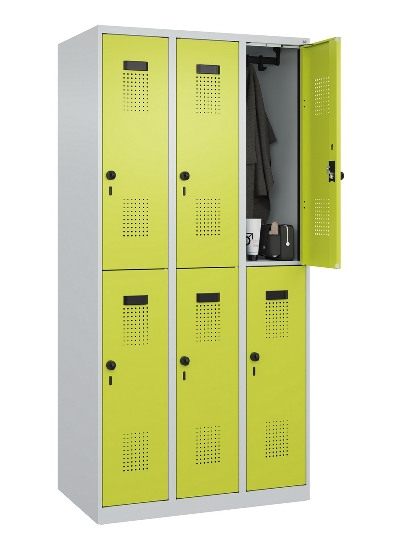 C+P Doppelstock-Spind 049300-32 Evolo PLUS bodenstehend 3 Abt.400mm je 2 Fächer Drehriegel (HxBxT)1850x1200x500mm 9016/6019