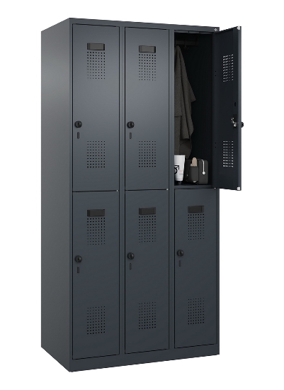 C+P Doppelstock-Spind 049300-32 Evolo PLUS bodenstehend 3 Abt.400mm je 2 Fächer Drehriegel (HxBxT)1850x1200x500mm 9016/6019