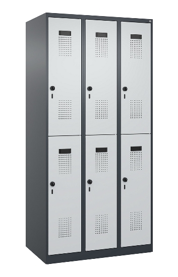 C+P Doppelstock-Spind 049300-32 Evolo PLUS bodenstehend 3 Abt.400mm je 2 Fächer Drehriegel (HxBxT)1850x1200x500mm 9016/6019