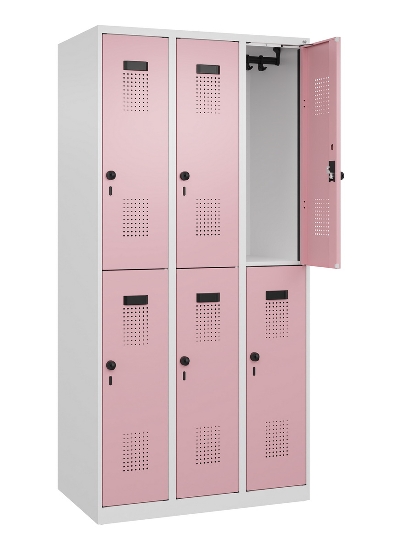 C+P Doppelstock-Spind 049300-32 Evolo PLUS bodenstehend 3 Abt.400mm je 2 Fächer Drehriegel (HxBxT)1850x1200x500mm 9016/6019