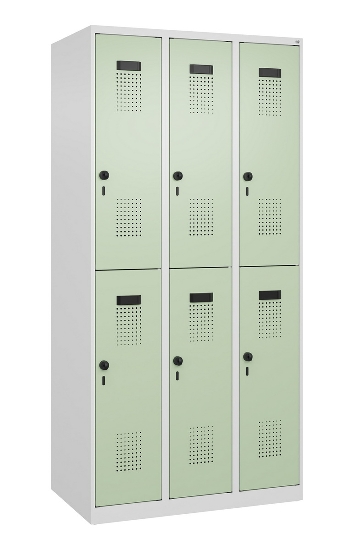 C+P Doppelstock-Spind 049300-32 Evolo PLUS bodenstehend 3 Abt.400mm je 2 Fächer Drehriegel (HxBxT)1850x1200x500mm 9016/6019