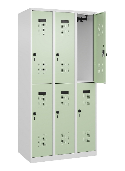 C+P Doppelstock-Spind 049300-32 Evolo PLUS bodenstehend 3 Abt.400mm je 2 Fächer Drehriegel (HxBxT)1850x1200x500mm 9016/6019